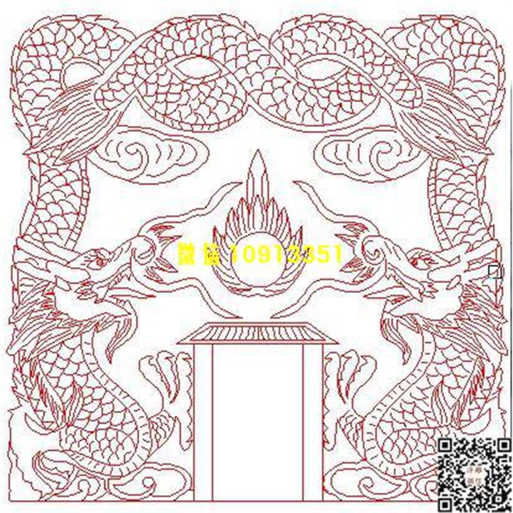 精雕图31双龙墓碑碑头线雕图线条图单线铣底图_电脑雕刻plt文泰矢量图精雕图浮雕图